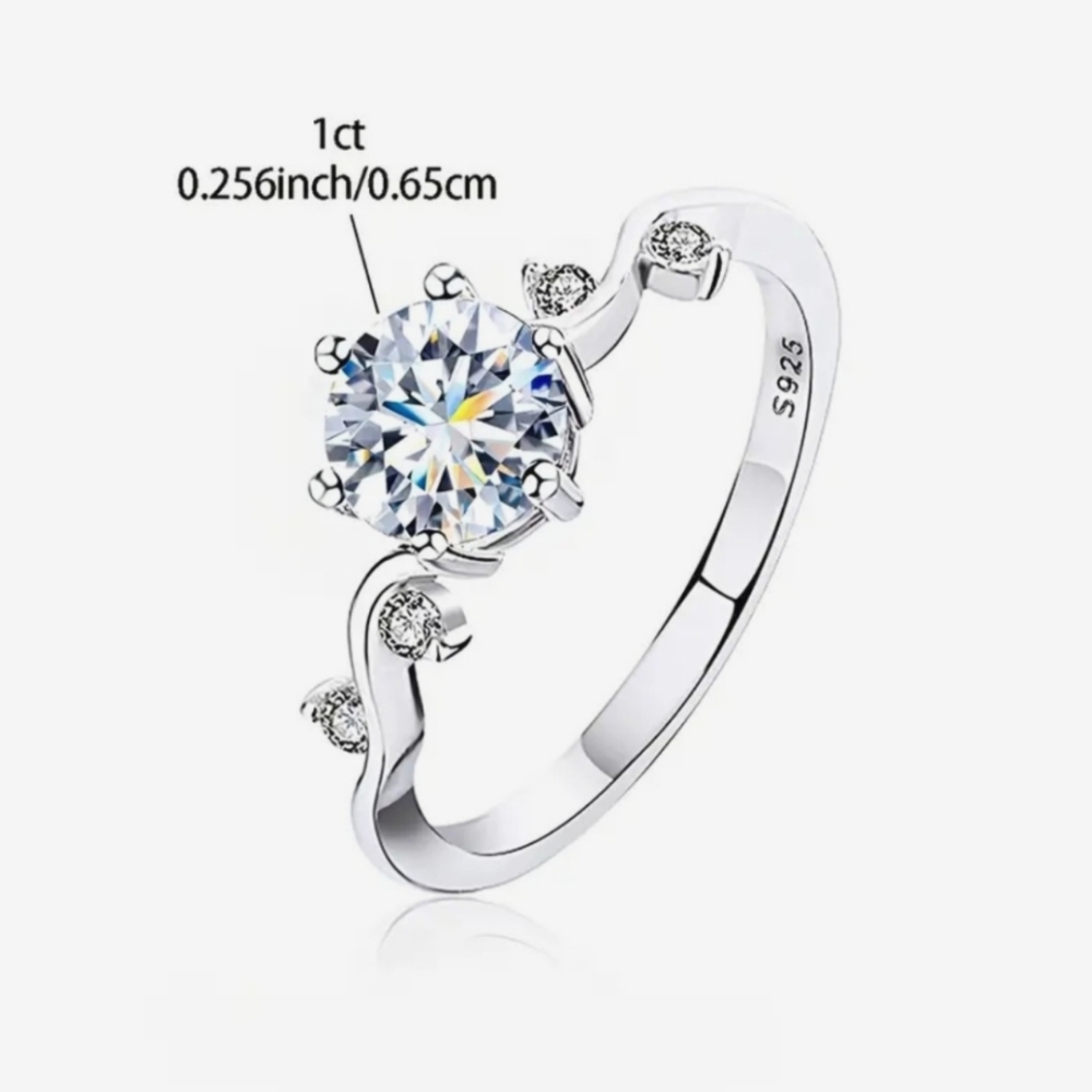 Ring Moissanite1CT Engagement Ring, Elegant Luxurious Design,925 Sterling Silver